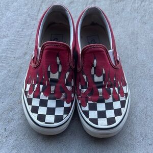 Vans Kids Red Flame Checkered Slip-On Sneakers